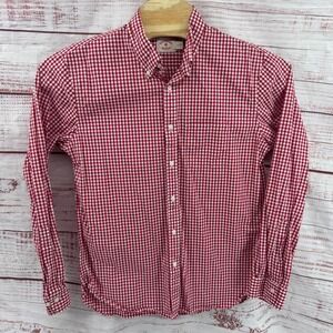 Brooks Brothers Red Fleece Shirt Mens XL Gingham Button‎ Down Red White Cotton